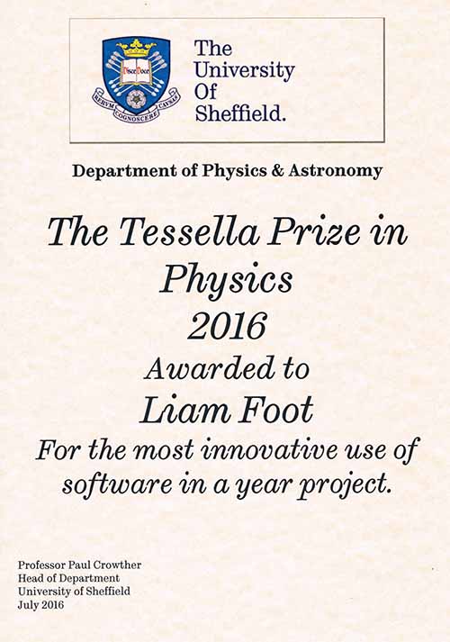 Tessella Prize, for developing the most innovative software in an undergraduate project