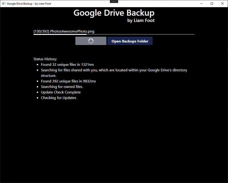 Google Drive Backup - During a backup